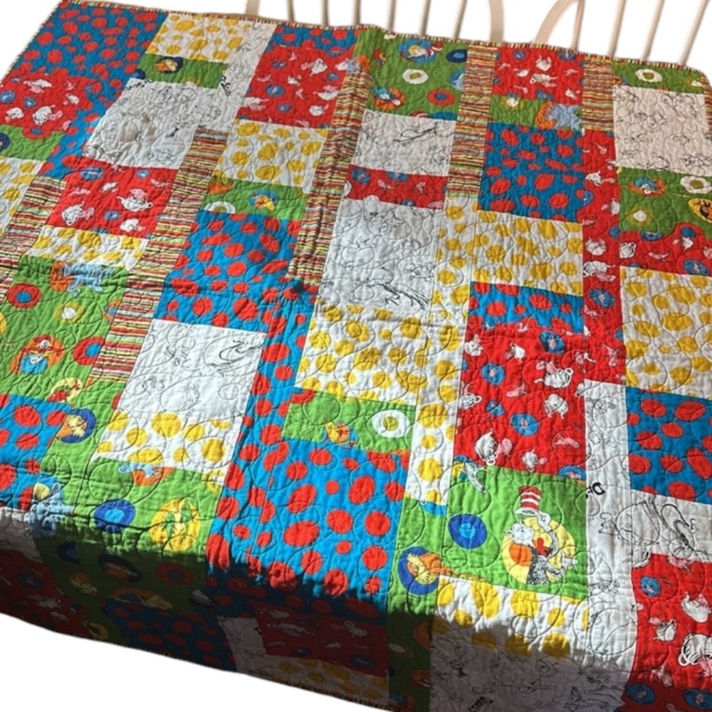 Dr. Seuss Bright Patchwork Quilt Red Blue Green Yellow